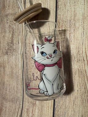Disney Marie glass tumbler with straw